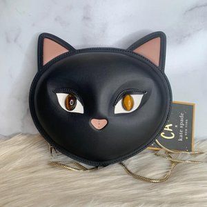 Kate Spade Meow Cat Black Leather CrossBody Bag